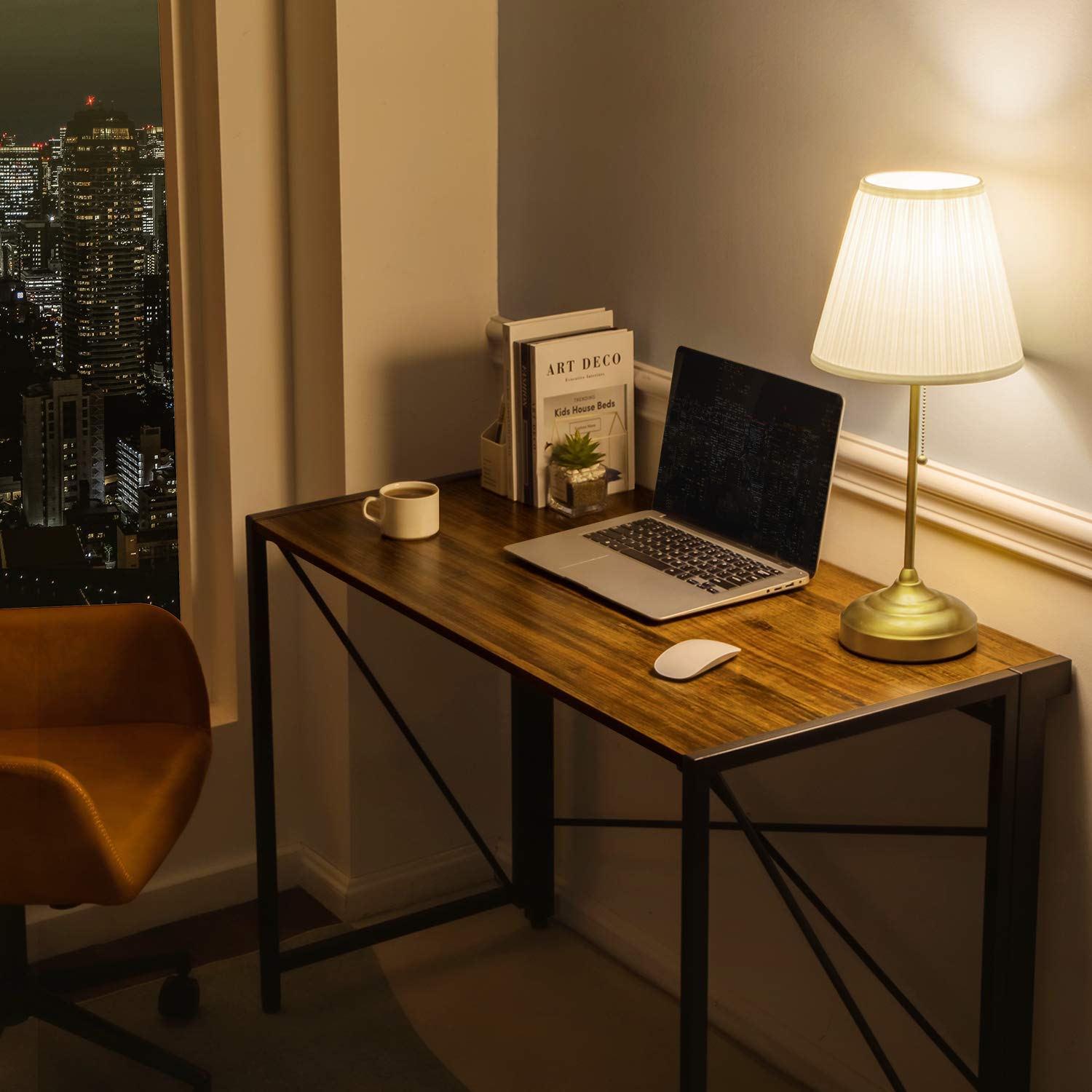 WOHOMO Folding Computer Desk No Assembly Small Desk 39” Study Writing Desk for Small Spaces Foldable Table Walnut