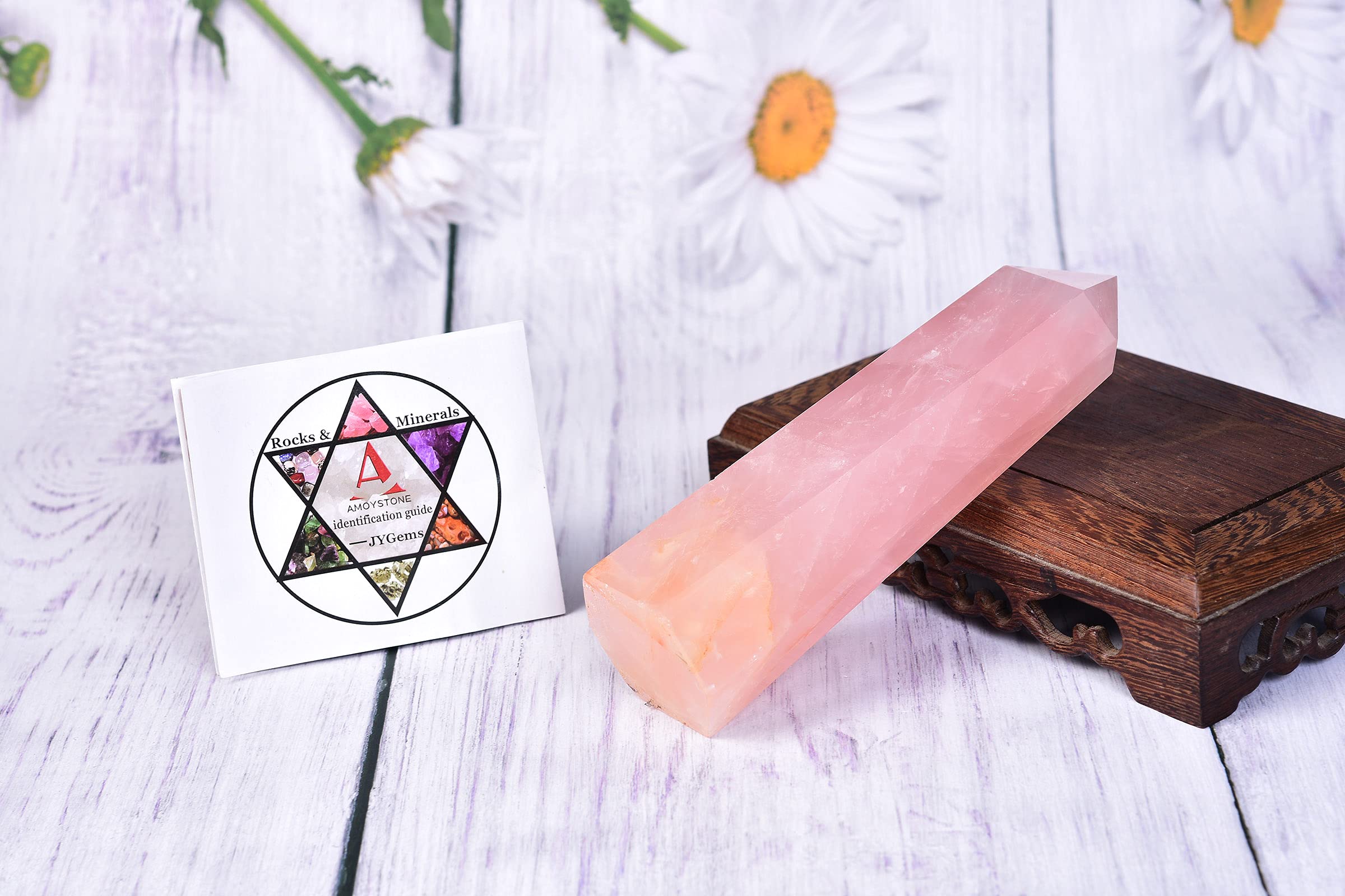 AMOYSTONE Rose Quartz Obelisk Tower Large Healing Crystal Wand Point 6 Faceted Reiki Chakra Meditation Therapy Pink 1.1-1.7 LBS