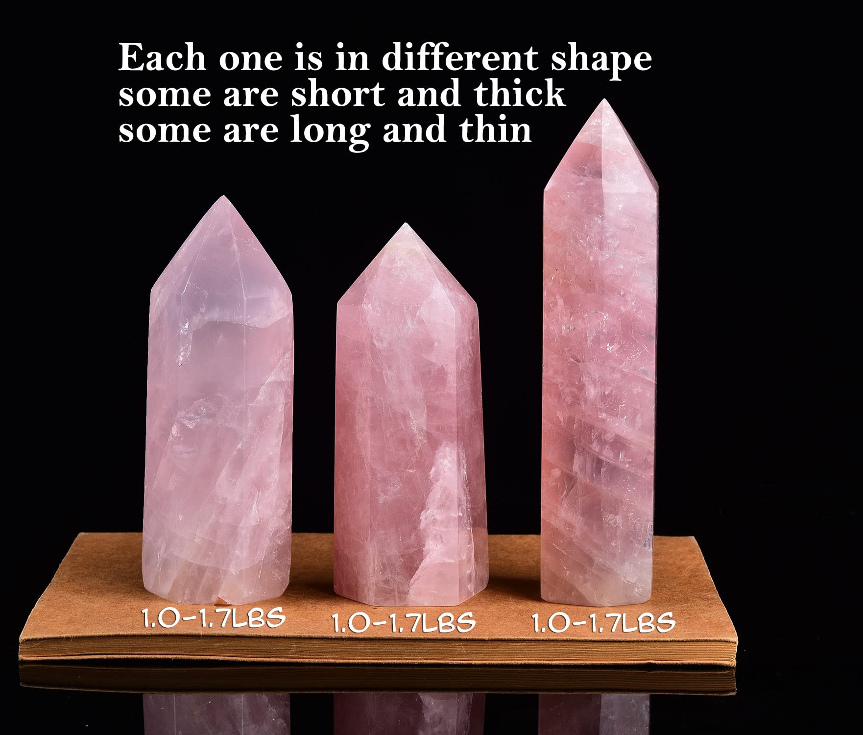 AMOYSTONE Rose Quartz Obelisk Tower Large Healing Crystal Wand Point 6 Faceted Reiki Chakra Meditation Therapy Pink 1.1-1.7 LBS