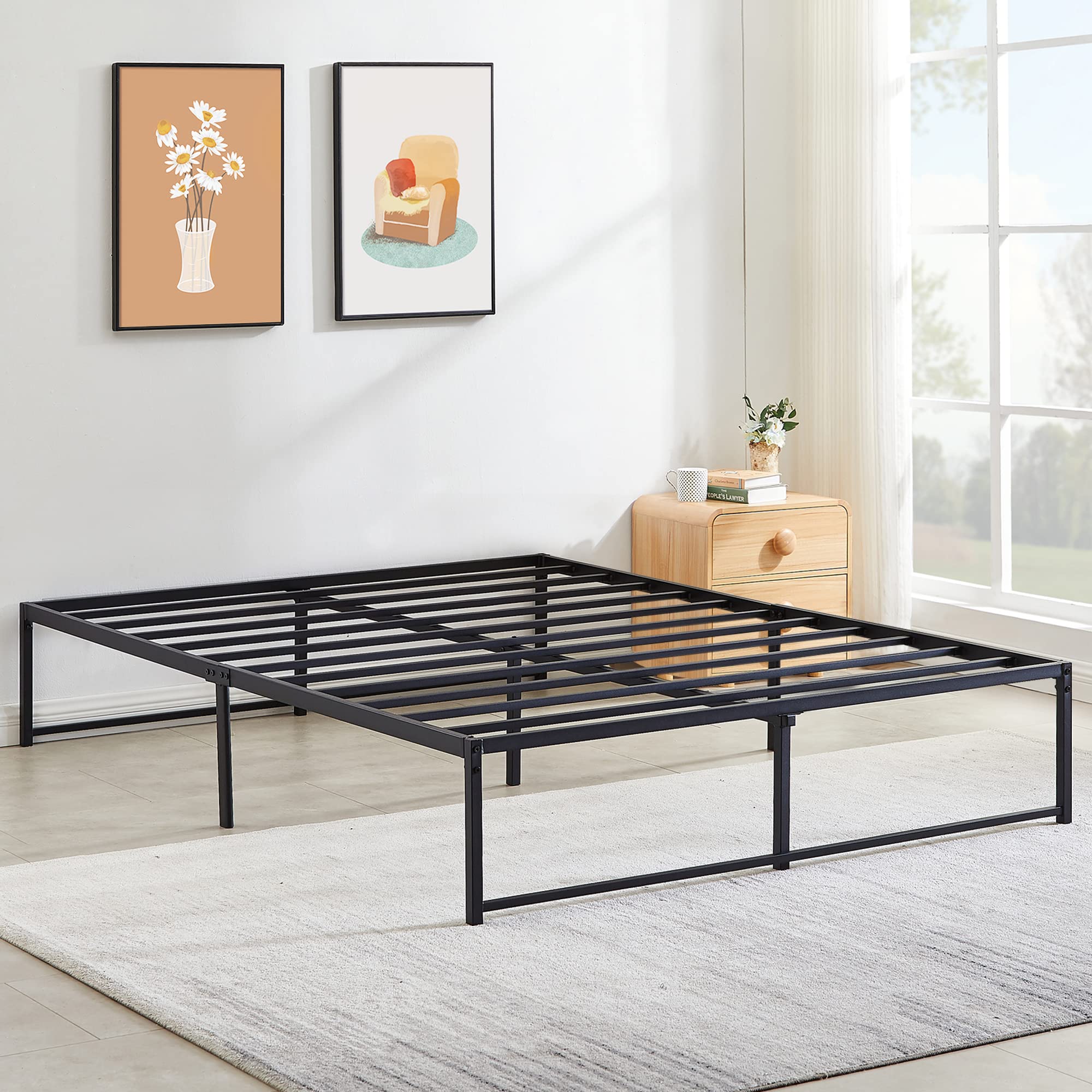 VECELO 14" Metal Platform Bed Frame/Mattress Foundation/No Box Spring Needed (Queen Size)