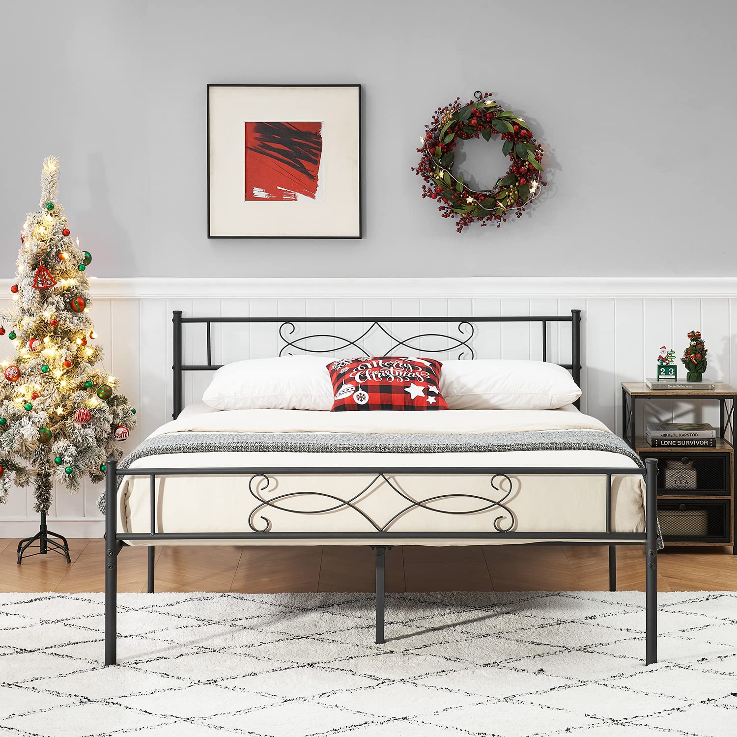 VECELO 14" Metal Platform Bed Frame with Headboard,Premium Steel Slat Support No Box Spring Needed,Noise-Free Anti-Slip,Easy Assembly(Queen size)