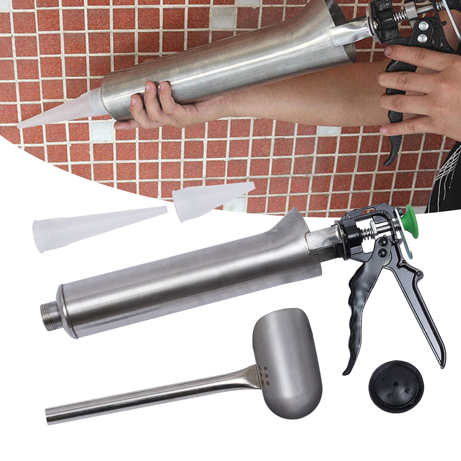 Stainless Steel Hand Caulking Guns, Grouting Tool Cement Grout Mortar Caulk Pointing Grouting Gun, Mortar Pointing Grouting Gun Cement Spray Applicator Tool with Nozzle