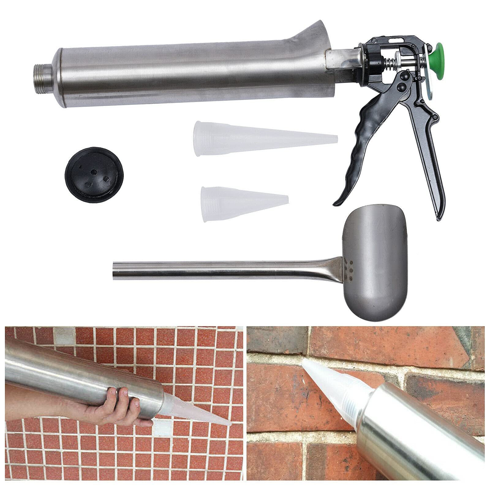 Stainless Steel Hand Caulking Guns, Grouting Tool Cement Grout Mortar Caulk Pointing Grouting Gun, Mortar Pointing Grouting Gun Cement Spray Applicator Tool with Nozzle