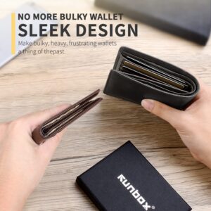 RUNBOX AirTag-Wallet-Mens-Slim-RFID Blocking Wallets Leather with Bill Compartment Air Tag Bifold Card Holder Wallet Gifts for Men Dad