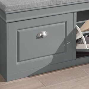 Haotian FSR64-HG, Grey Storage Bench with 2 Flip Drawers & Padded Seat Cushion, Hallway Bench Shoe Cabinet Shoe Bench, Hidden Shoe Rack Bench for Hallway, Bedroom