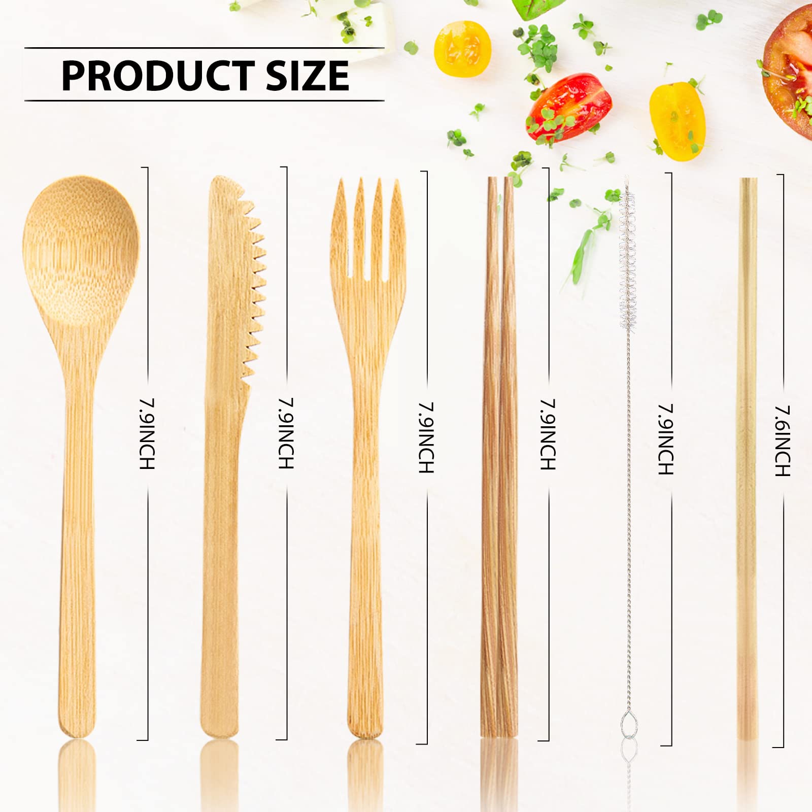 Boao 4 Sets Bamboo Utensils Wooden Utensils Set Reusable Cutlery Travel Chopsticks Fork Spoon Straw Portable Utensil Case for Travel Hiking Picnic Camping Cooking Office School Kitchen (Vintage Style)