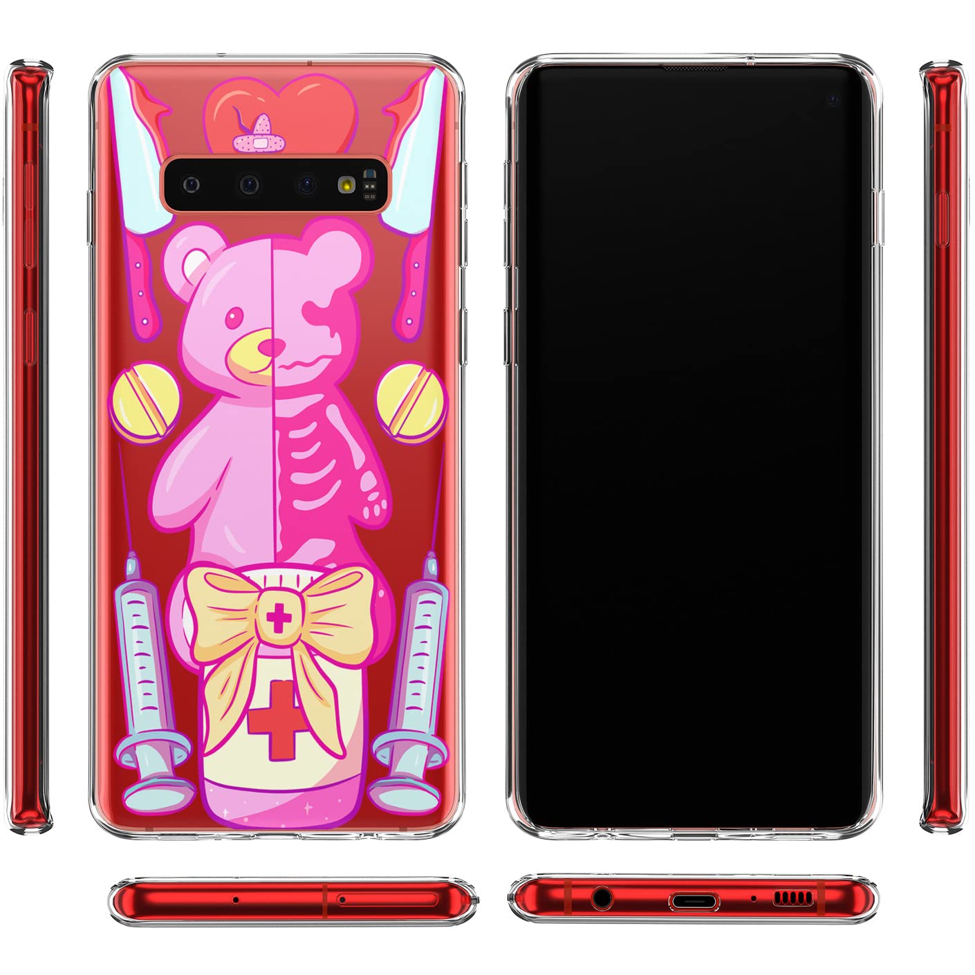 TPU Phone Case Compatible with Samsung A72 A71 5G A70 A51 A50 A32 A21 A11 A12 A13 A14 A01 Japanese Medicine Yami Kawaii Shockproof Teddy Bear Cover Protective Silicone Creepy Cute Anime Clear