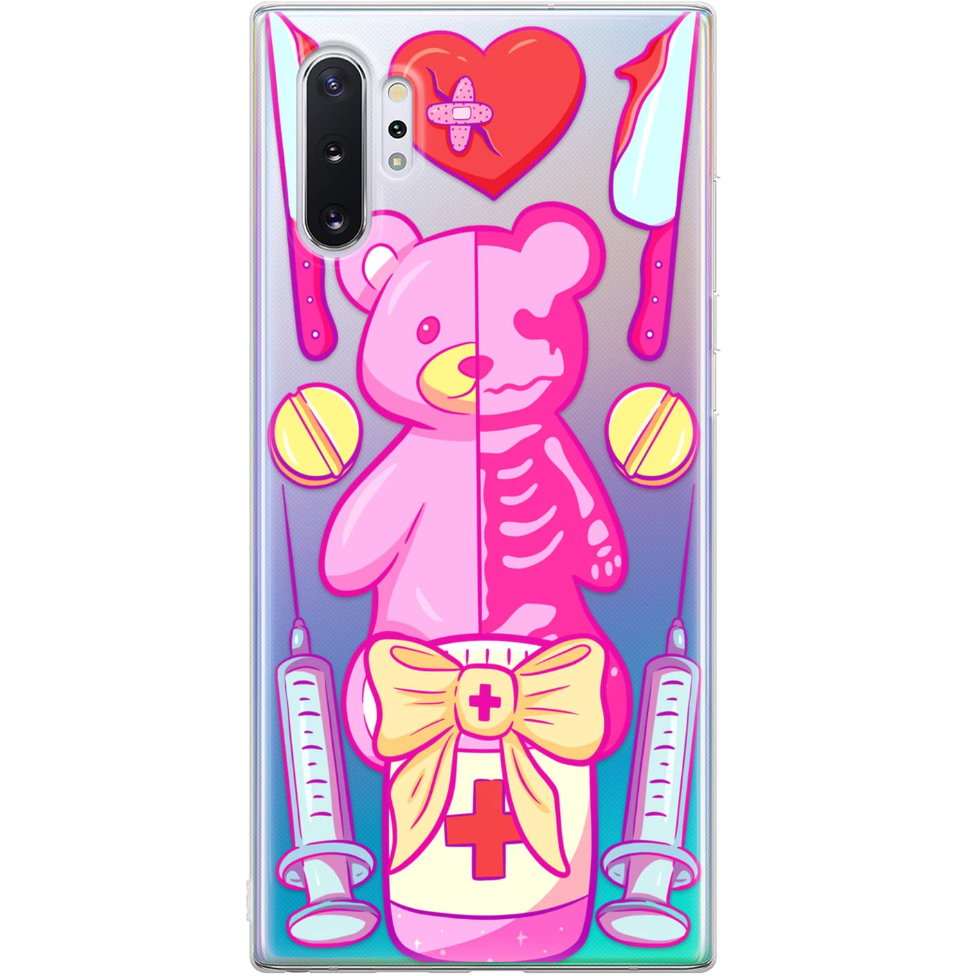 TPU Phone Case Compatible with Samsung A72 A71 5G A70 A51 A50 A32 A21 A11 A12 A13 A14 A01 Japanese Medicine Yami Kawaii Shockproof Teddy Bear Cover Protective Silicone Creepy Cute Anime Clear