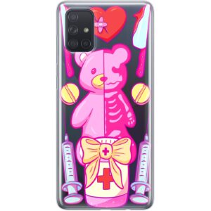 TPU Phone Case Compatible with Samsung A72 A71 5G A70 A51 A50 A32 A21 A11 A12 A13 A14 A01 Japanese Medicine Yami Kawaii Shockproof Teddy Bear Cover Protective Silicone Creepy Cute Anime Clear