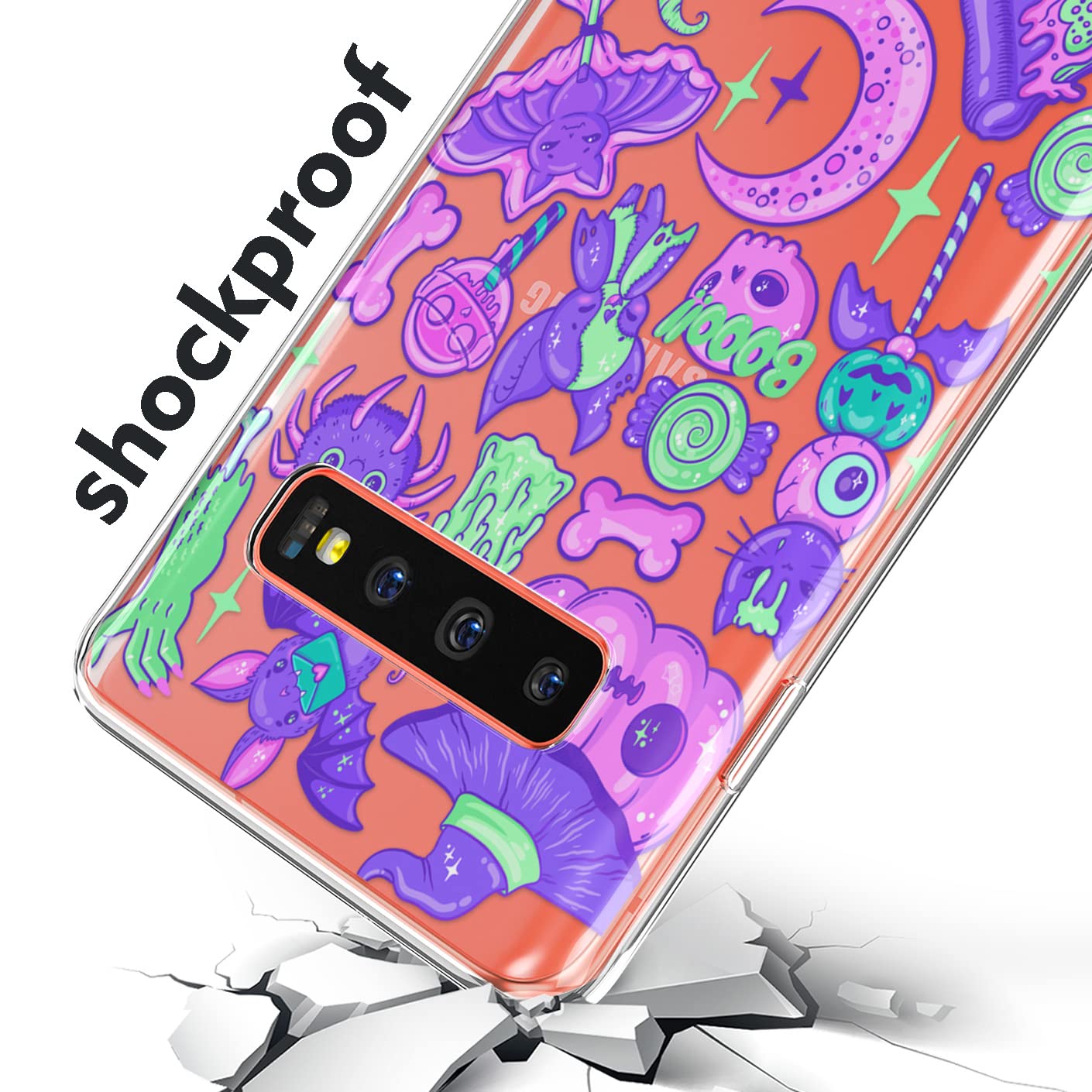 TPU Phone Case Compatible with Samsung A72 A71 5G A70 A51 A50 A32 A21 A11 A12 A13 A14 A01 Ghost Print Lightweight Soft Cat Spooky Cover Bats Flexible Pizza Silicone Purple Pumpkins Shockproof