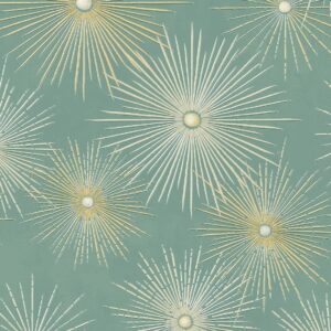 NextWall Starburst Geo Mid Century Peel and Stick Wallpaper (Teal & Metallic Gold)