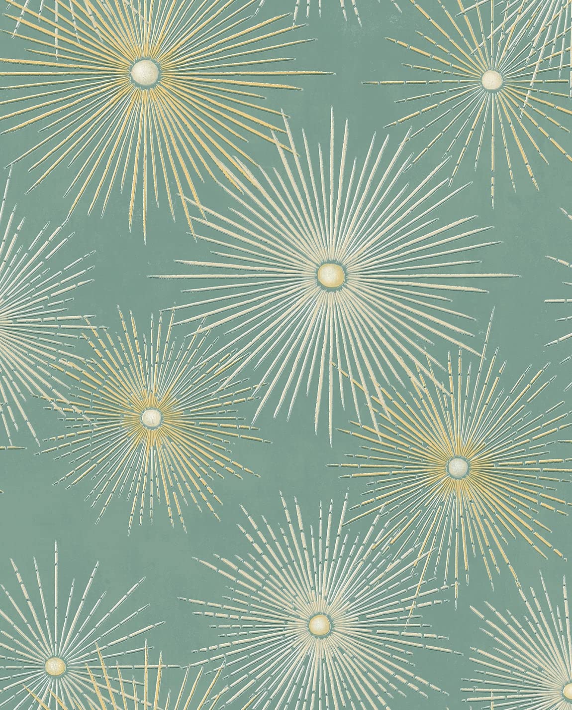 NextWall Starburst Geo Mid Century Peel and Stick Wallpaper (Teal & Metallic Gold)