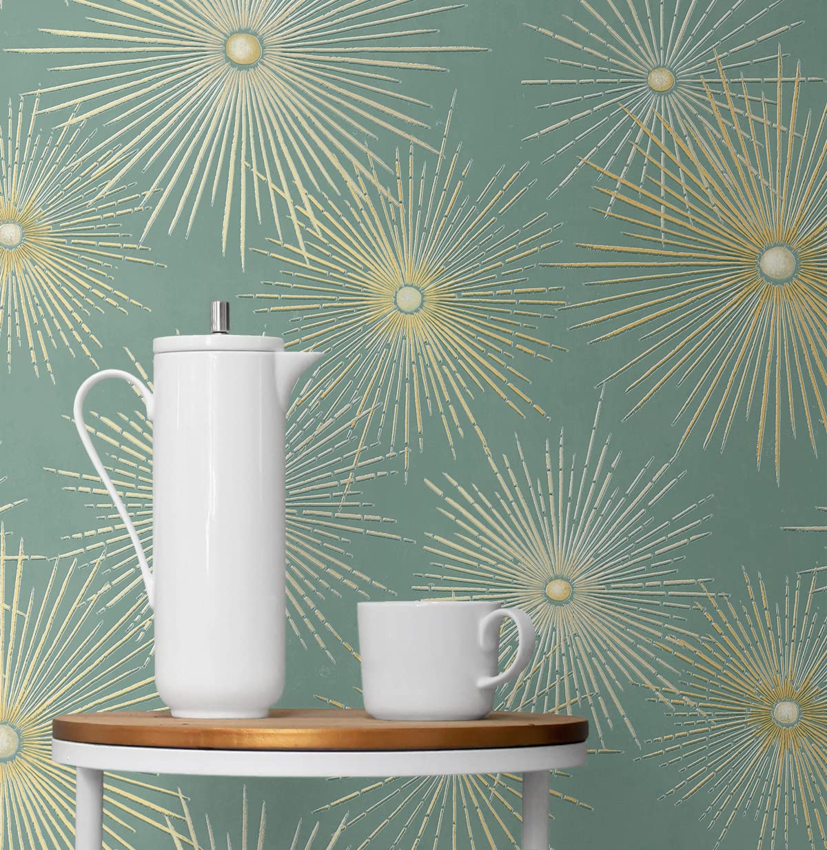 NextWall Starburst Geo Mid Century Peel and Stick Wallpaper (Teal & Metallic Gold)