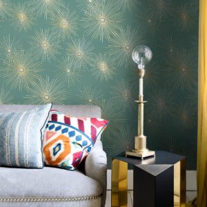 NextWall Starburst Geo Mid Century Peel and Stick Wallpaper (Teal & Metallic Gold)