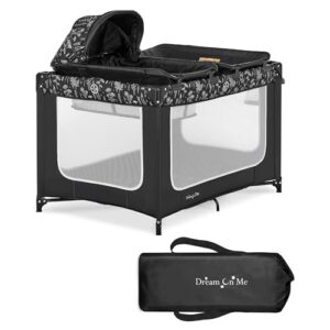 dream on me emily rose deluxe playard in black and white with infant bassinet and changing tray, lightweight portable and convertible playard for baby, breathable mesh sides and soft fabric