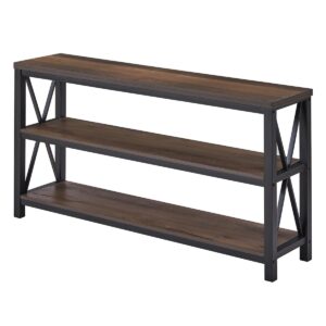 FATORRI Industrial Console Table for Entryway, Farmhouse Sofa Tables Behind Couch, Rustic Wood and Metal Foyer Table with 3-Tier Shelves for Hallway Living Room (55 Inch, Walnut Brown)