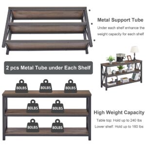 FATORRI Industrial Console Table for Entryway, Farmhouse Sofa Tables Behind Couch, Rustic Wood and Metal Foyer Table with 3-Tier Shelves for Hallway Living Room (55 Inch, Walnut Brown)