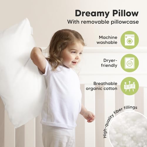 KeaBabies Toddler Pillow with Pillowcase, Jumbo 14X20 - Soft Organic Cotton Toddler Pillows for Sleeping - Machine Washable - Perfect for Travel, Toddler Bed Set (Soft White)