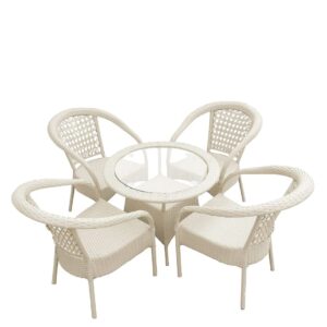 Kid Zone Urban Craft™ D-8 Outdoor Furniture Garden Patio Seating Set 4+1 (4 Chairs, 1 Table Set) Balcony Furniture Coffee Table Set (White) Black 3 Extra Large