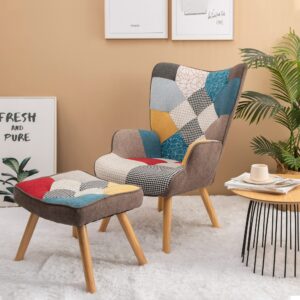 KGOPK Accent Chair with Ottoman,Comfy Colorful Accent Chairs for Living Room with High Back,Single Sofa Chair Reading Armchair for Bedroom,Office(Colorful)