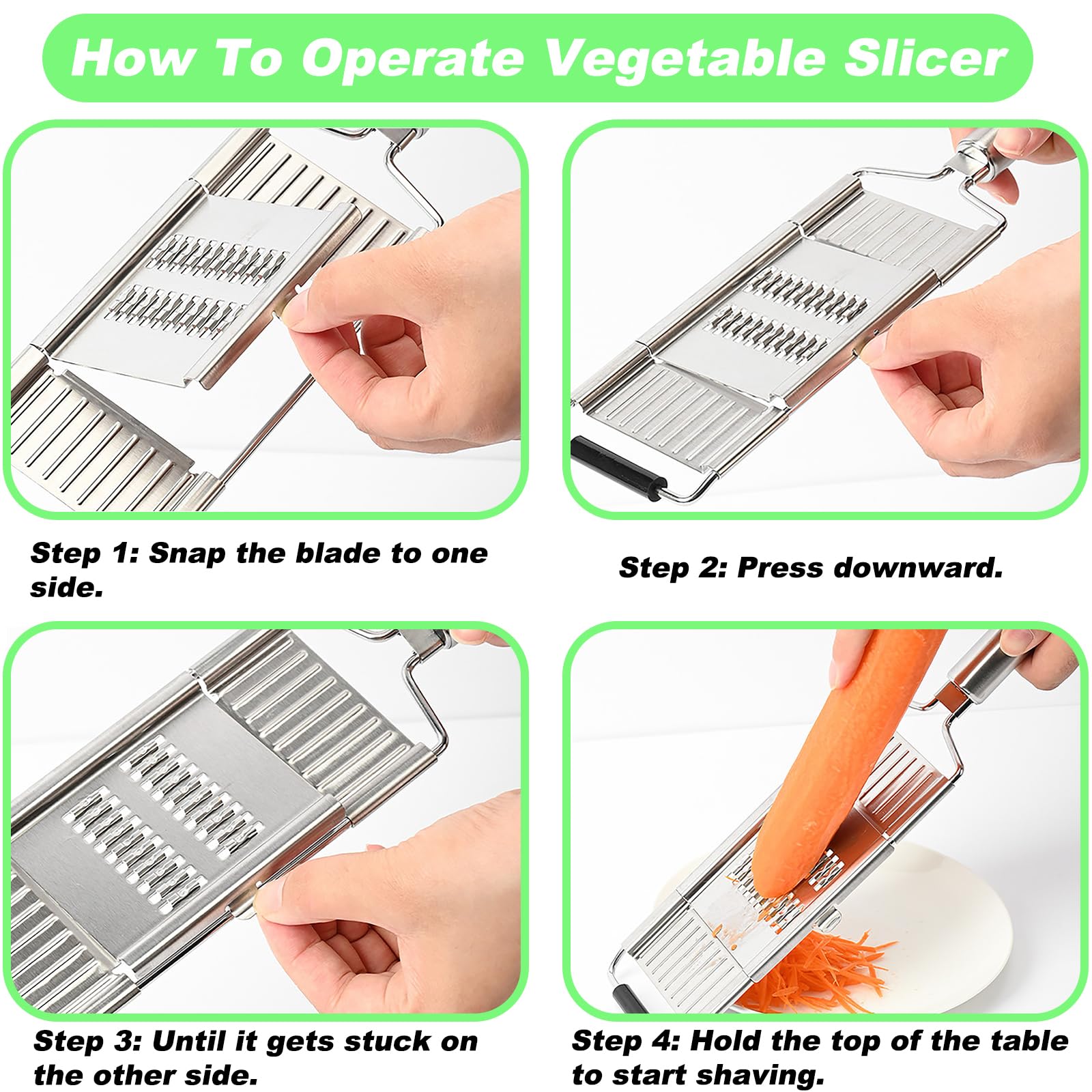 Suuker Vegetable Slicer Set,Stainless Steel Cheese Grater & Vegetable Chopper with 4 adjustable Blades for Vegetables, Fruits,Hand-held Shredder Cutter Grater Slicer