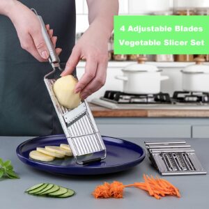 Suuker Vegetable Slicer Set,Stainless Steel Cheese Grater & Vegetable Chopper with 4 adjustable Blades for Vegetables, Fruits,Hand-held Shredder Cutter Grater Slicer