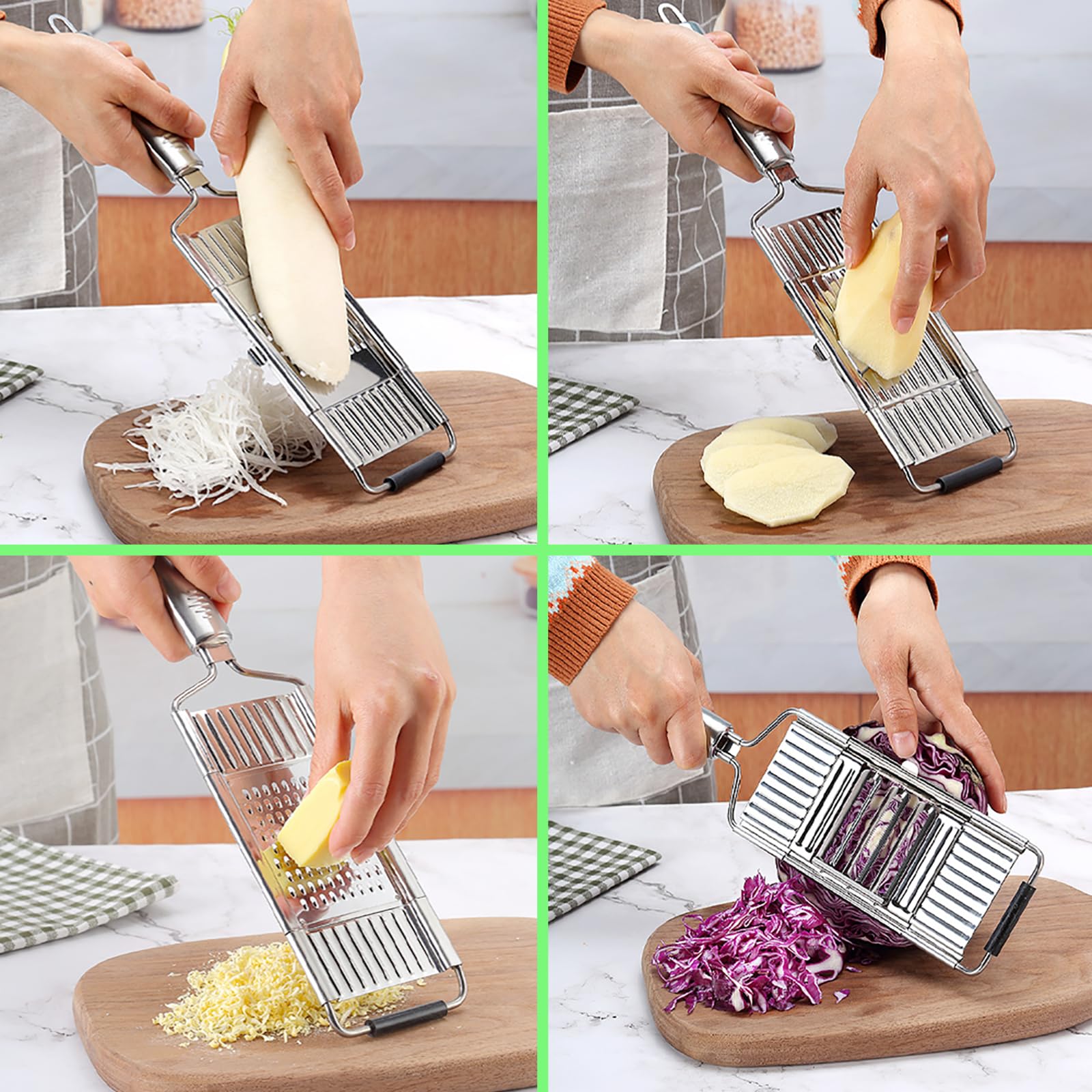 Suuker Vegetable Slicer Set,Stainless Steel Cheese Grater & Vegetable Chopper with 4 adjustable Blades for Vegetables, Fruits,Hand-held Shredder Cutter Grater Slicer