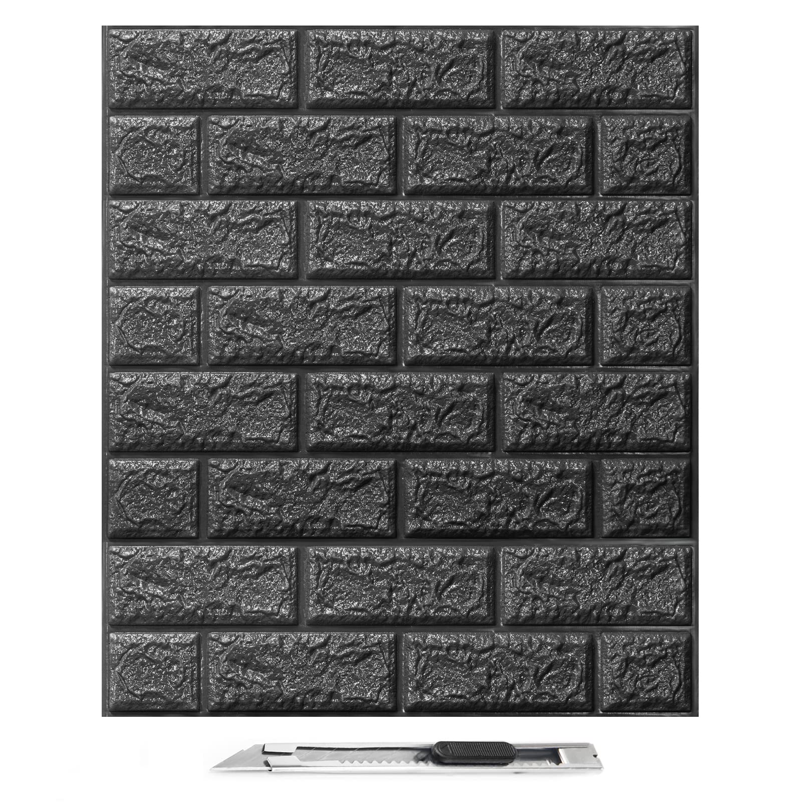 Art3d 30Pcs 3D Brick Wallpaper in Black, faux Foam Brick Wall Panels Peel and Stick, Waterproof for Bedroom, Living Room, and Laundry Decor (43.5Sq.Ft)