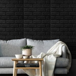 Art3d 30Pcs 3D Brick Wallpaper in Black, faux Foam Brick Wall Panels Peel and Stick, Waterproof for Bedroom, Living Room, and Laundry Decor (43.5Sq.Ft)