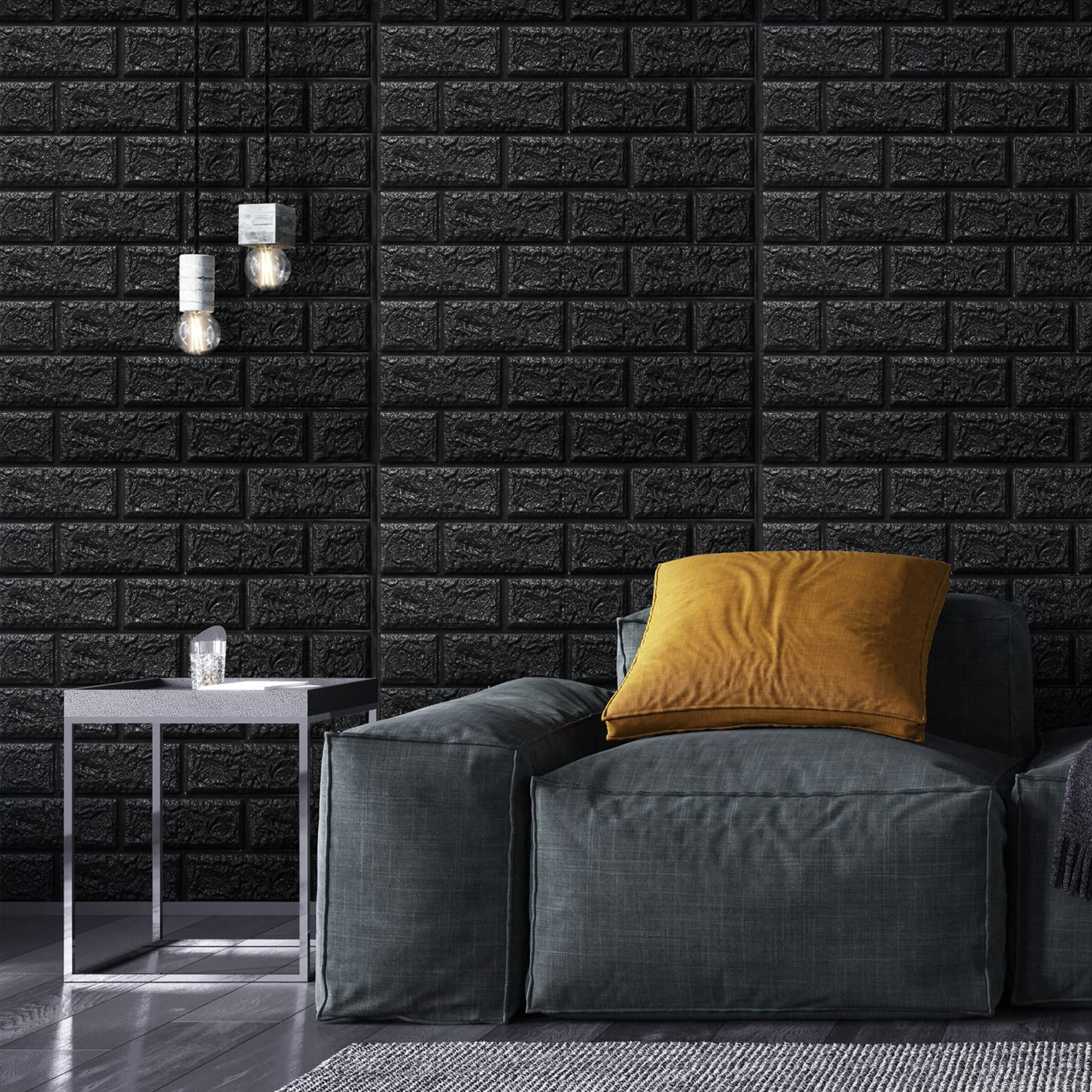 Art3d 30Pcs 3D Brick Wallpaper in Black, faux Foam Brick Wall Panels Peel and Stick, Waterproof for Bedroom, Living Room, and Laundry Decor (43.5Sq.Ft)