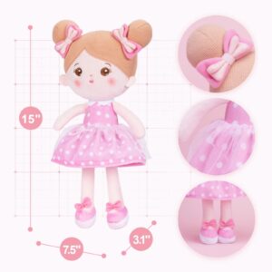 OUOZZZ Soft Baby Doll for Girls - My First Baby Doll Birthday Gifts for Girls Plush Rag Dolls Pink Dress Toy for Toddlers Kids Infants 15"