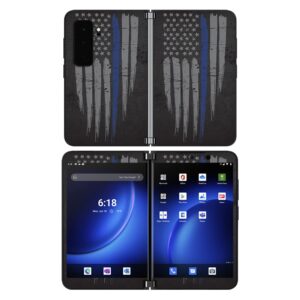 mightyskins skin compatible with microsoft surface duo 2 - thin blue line | protective, durable, and unique vinyl decal wrap cover | easy to apply, remove, and change styles | made in the usa