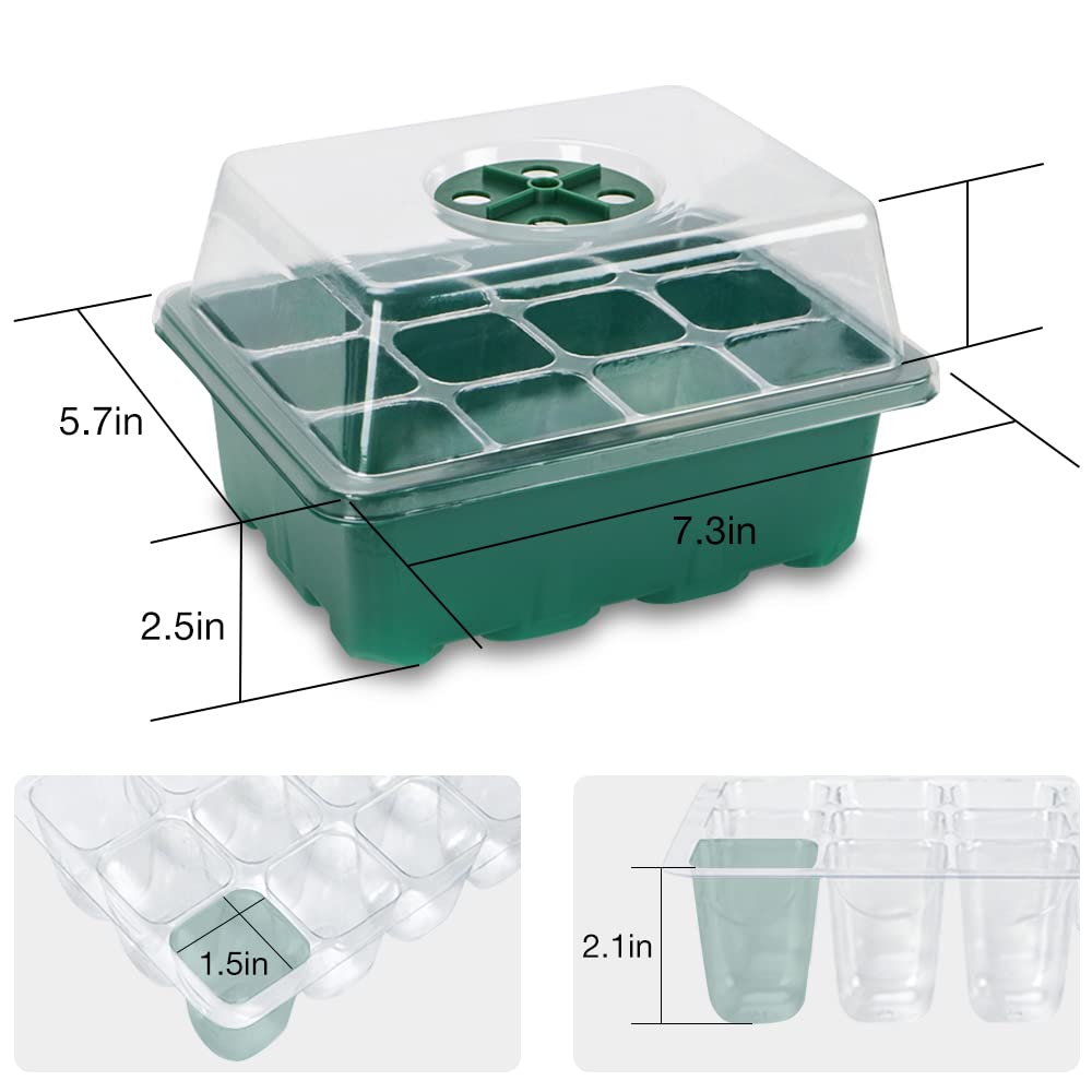 HOXHA 12 Pack Seed Starter Tray Kit, 144 Cell Indoor Seedling Starting Trays with Humidity Dome Base Mini Greenhouse Plant Germination Set for Seeds Growing, 12 Pack 12 Cell