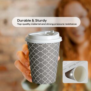 JOLLY PARTY Disposable Coffee Cups with Lids -16 oz (100 Sets) To Go Coffee Cups, Paper Coffee Cups for Beverages Espresso Tea, Suitable for Cafes, Offices and Home