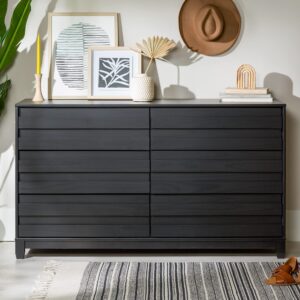 Walker Edison Mack Contemporary Channel Pull 6 Drawer Solid Wood Dresser, 58 Inch, Black