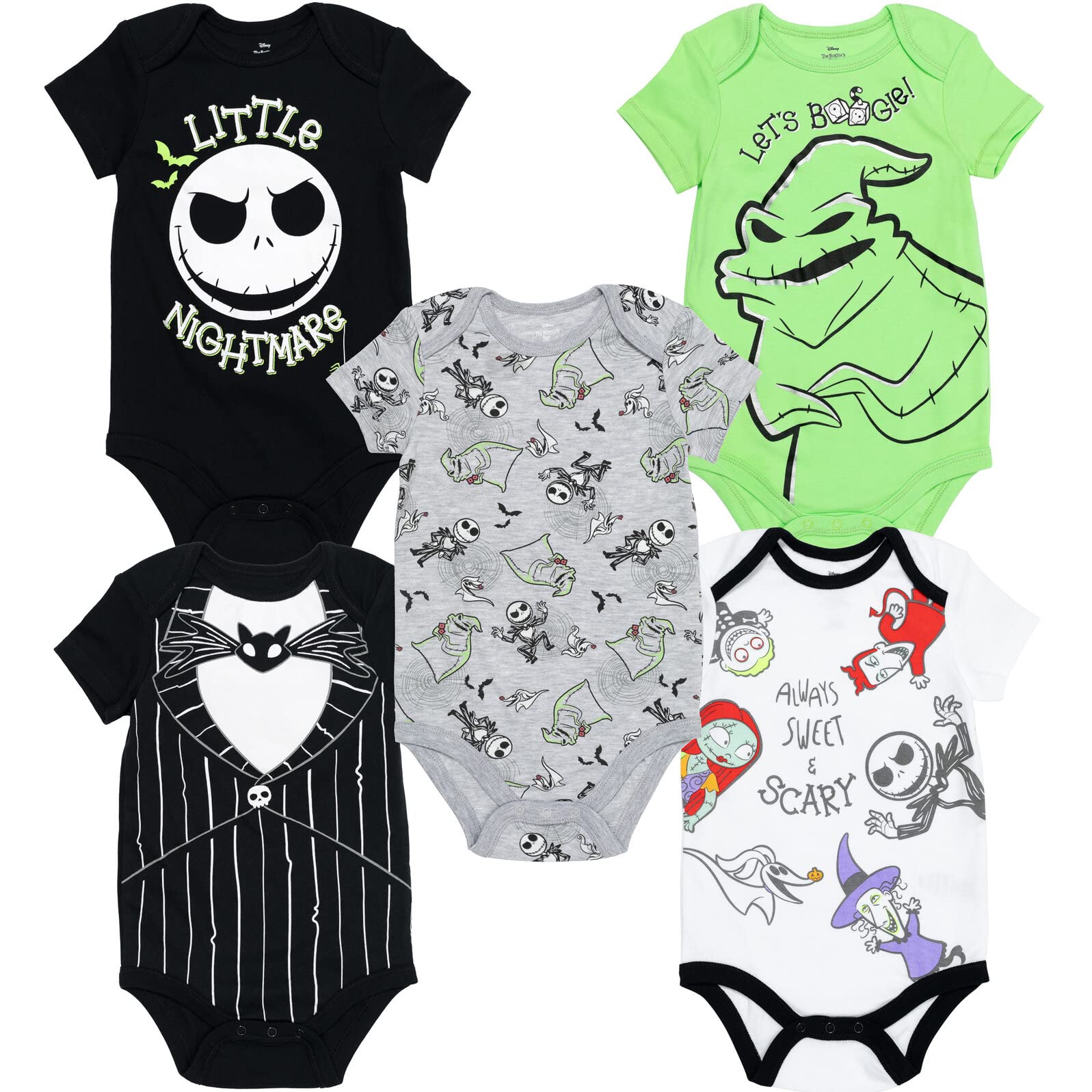 Disney Nightmare Before Christmas Jack Skellington Sally Infant Baby Boys 5 Pack Bodysuits Multi 18 Months