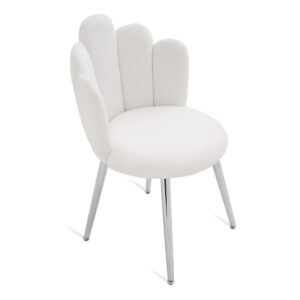 bowthy vanity chair for makeup room - midcentury modern accent chair for living room bedroom, velvet chair with back support and metal legs (white)