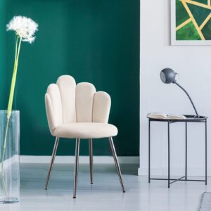 BOWTHY Vanity Chair for Makeup Room - Midcentury Modern Accent Chair for Living Room Bedroom, Velvet Chair with Back Support and Metal Legs (White)