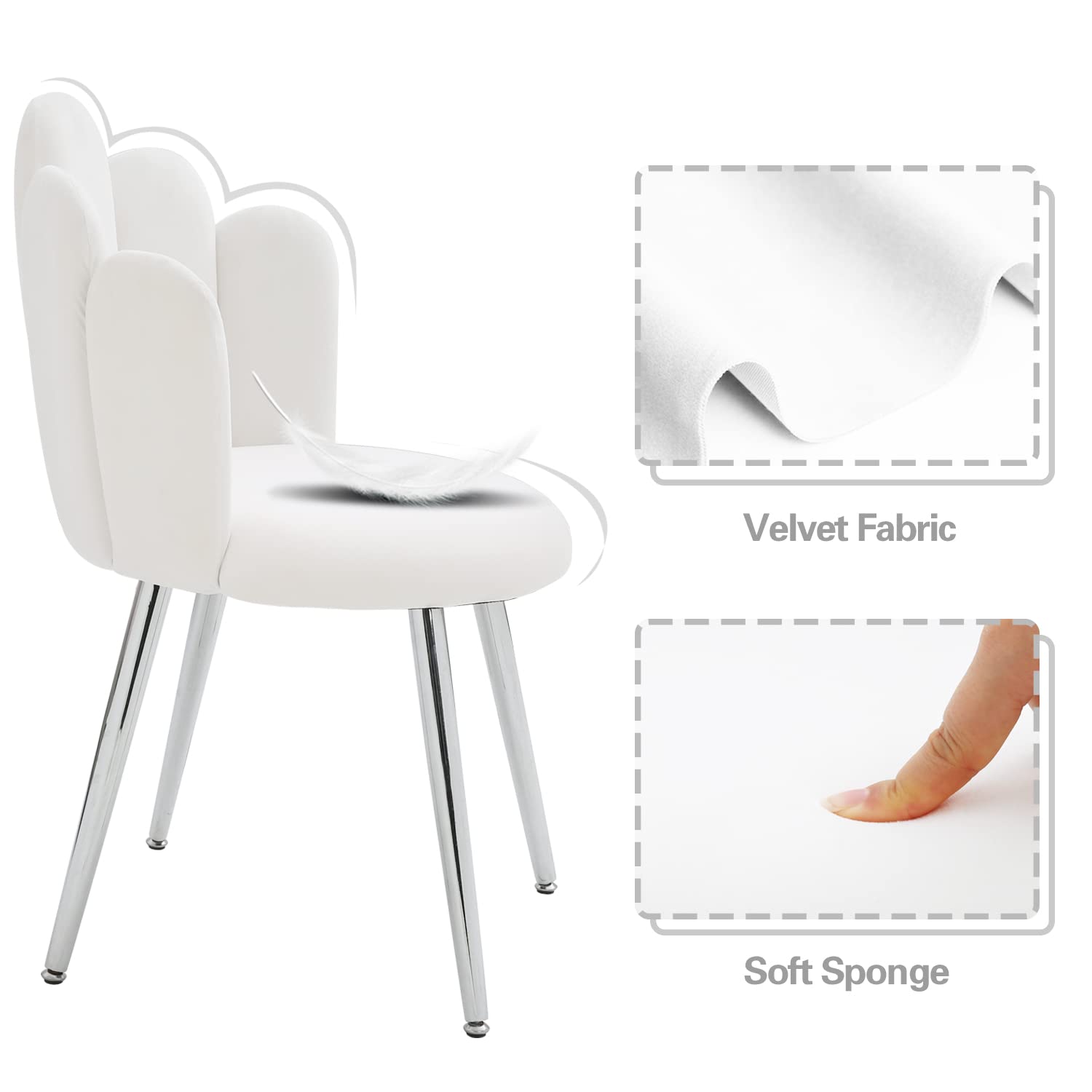 BOWTHY Vanity Chair for Makeup Room - Midcentury Modern Accent Chair for Living Room Bedroom, Velvet Chair with Back Support and Metal Legs (White)