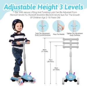 Electric Scooter for Kids Gobazaar, LED Light-up Wheels, 3 Height Adjustable, C-Shaped Handle, Lean-to Steer Design, 3 Wheel Scooter for Kids 2-10Y, Best Children's Gifts