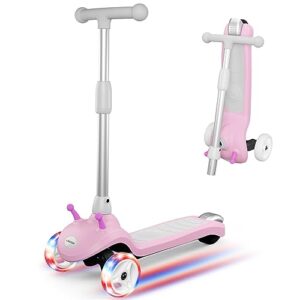 electric scooter for kids gobazaar, led light-up wheels, 3 height adjustable, c-shaped handle, lean-to steer design, 3 wheel scooter for kids 2-10y, best children's gifts