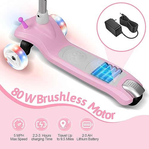 Electric Scooter for Kids Gobazaar, LED Light-up Wheels, 3 Height Adjustable, C-Shaped Handle, Lean-to Steer Design, 3 Wheel Scooter for Kids 2-10Y, Best Children's Gifts