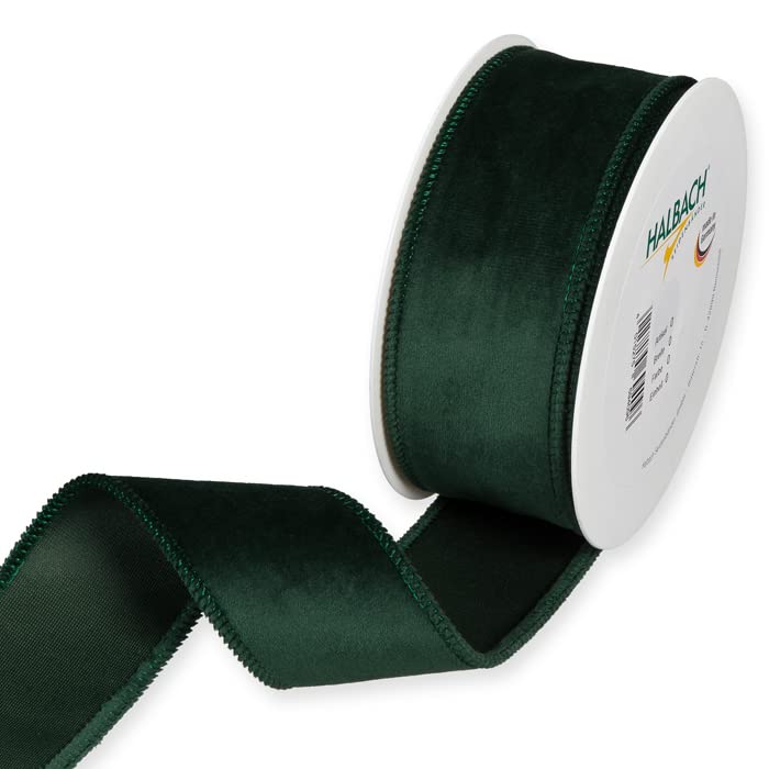 FloristryWarehouse Fir Green Christmas Velvet Fabric Ribbon 2 inches Wide on 9 Yards roll. Wired Edge