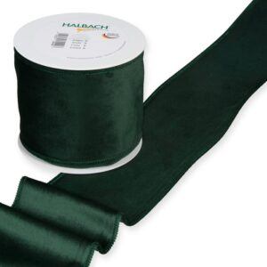 FloristryWarehouse Fir Green Christmas Velvet fabric ribbon 4 inches wide on 9 yards roll. Wired Edge