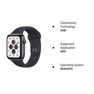 Apple Watch SE (GPS + Cellular, 44mm) Space Gray Aluminum Case with Midnight Sport Band (Renewed)