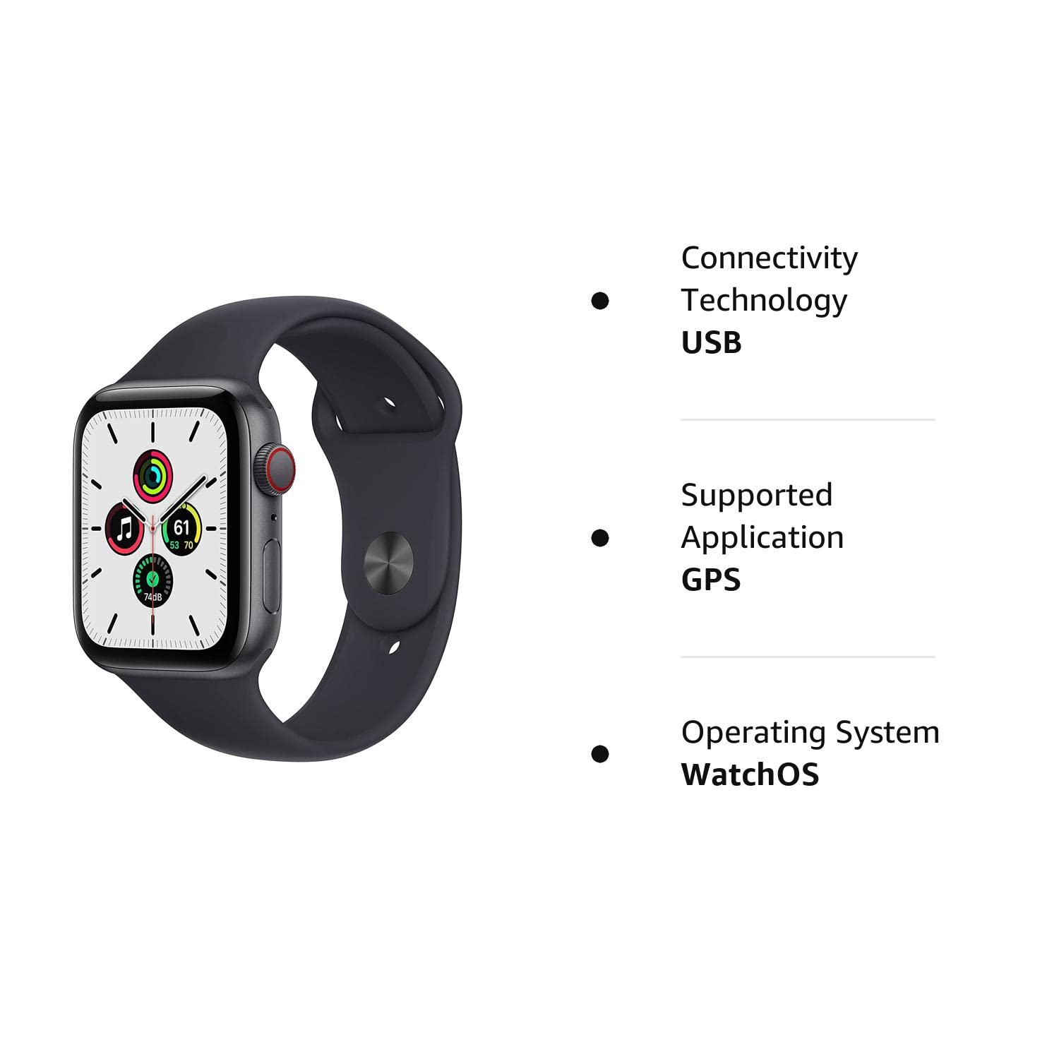 Apple Watch SE (GPS + Cellular, 44mm) Space Gray Aluminum Case with Midnight Sport Band (Renewed)