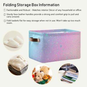 Large Storage Basket Unicorn Background with Rainbow Foldable Storage Box Organizer Bins with Handles for Bedroom Home Office