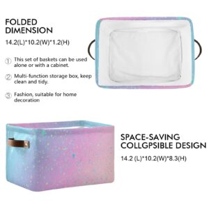 Large Storage Basket Unicorn Background with Rainbow Foldable Storage Box Organizer Bins with Handles for Bedroom Home Office