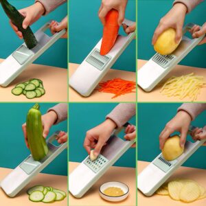 Suuker Mandoline Slicer for Kitchen, Cheese Grater Vegetable Spiralizer and Veggie Slicer for Cooking, Food Slicer, Kitchen Gadgets Organizer Included (6 in 1, Green)