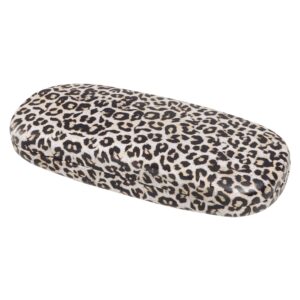 moko hard shell eye glasses case with cloth, pu leather protective eyeglasses cases storage organizer travel for men women, leopard